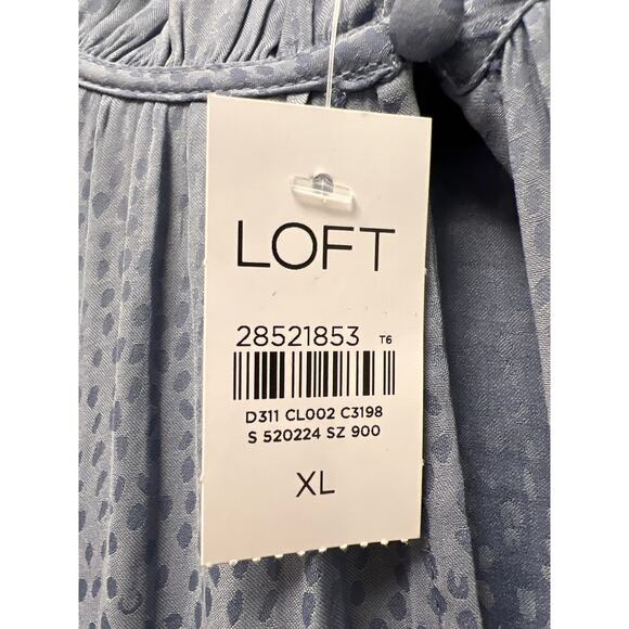 NWT Ann Taylor Loft Women’s Ruffle Neck Long Sleeve Top Blouse Size XL Blue - Picture 3 of 4